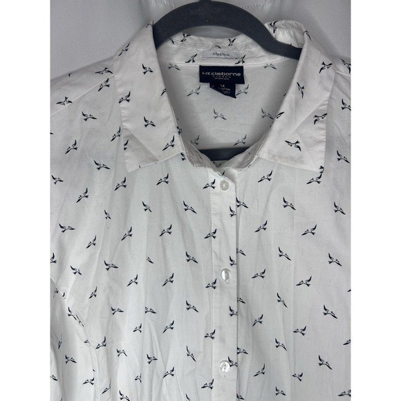 Liz Claiborne Woman's Size 1X Tailored Fit Stretch 3/4 Sleeve Button Down Birds - Picture 4 of 6